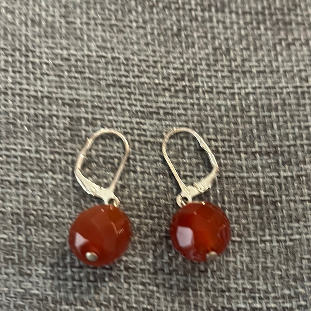 Vintage Sterling 925 Carnelian stone dangle earrings